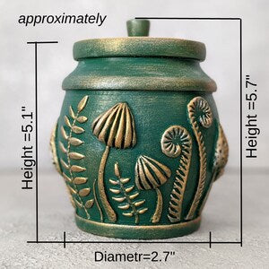 amanita mushroom emeral green pot with lid dimensions