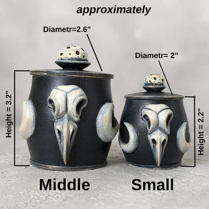 crow skull wooden pot with lid dimensions