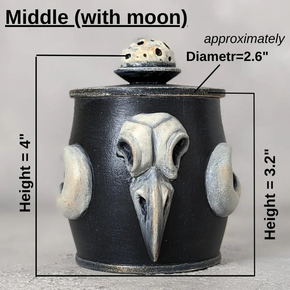  crow skull wooden pot with lid medium size