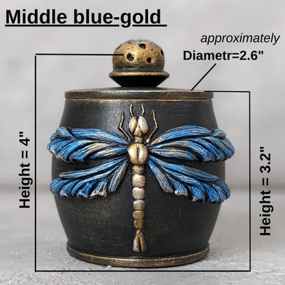 dragonfly charm wooden pot with lid blue dimensions