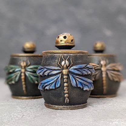 dragonfly charm wooden pot with lid collection