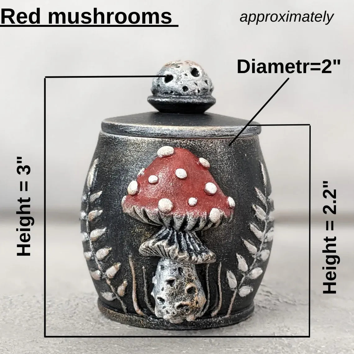 fly agaric mushroom wooden pot with lid dimensions