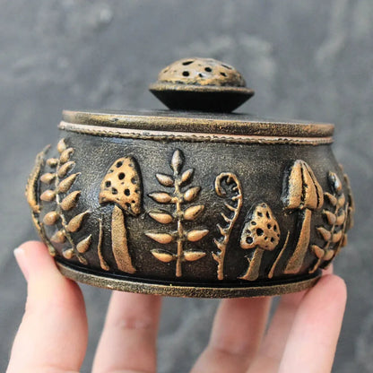 forest glade golden wooden pot with lid in hands