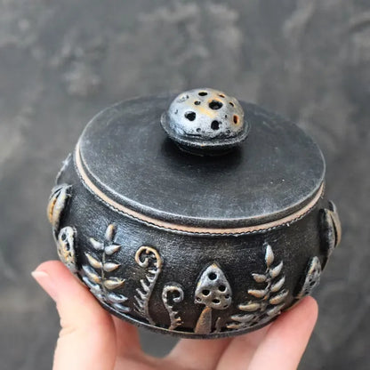 forest glade wooden pot with lid in hand