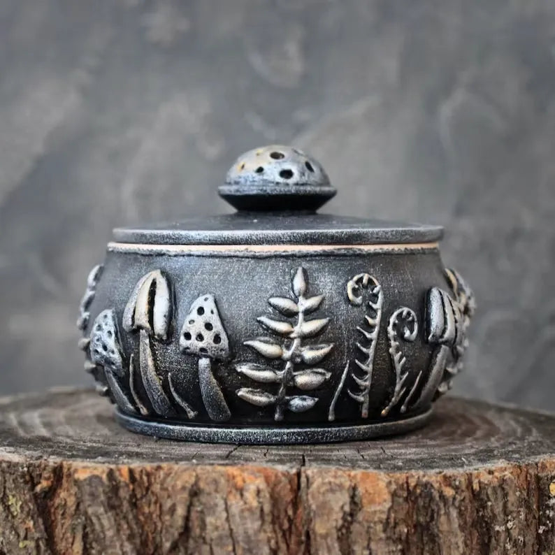 forest clearing wooden pot with lid  