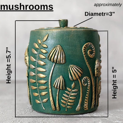 forest herbs and mushrooms emerald green wooden pot with lid dimensions