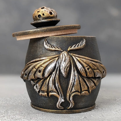 moon moth wooden pot with lid