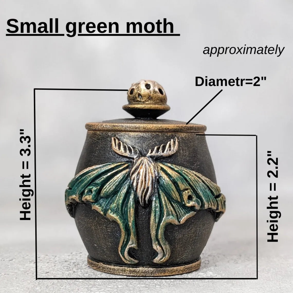 moon moth wooden pot with lid small size green