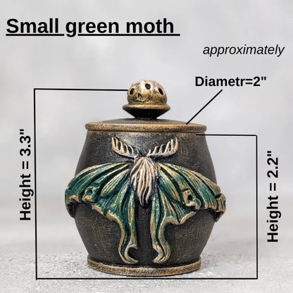 moon moth wooden pot with lid small size green