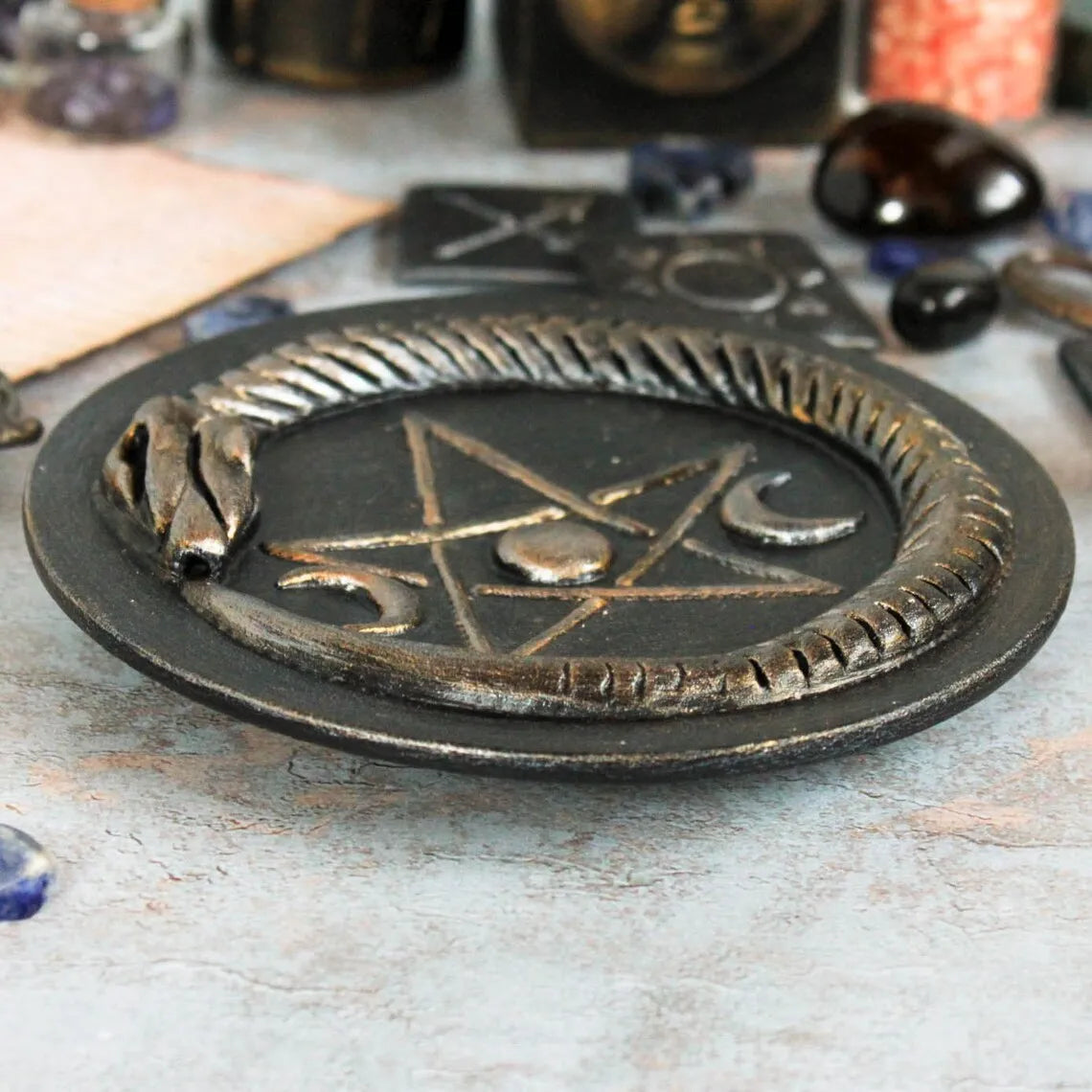 ouroboros pentagram altar pentacle plate