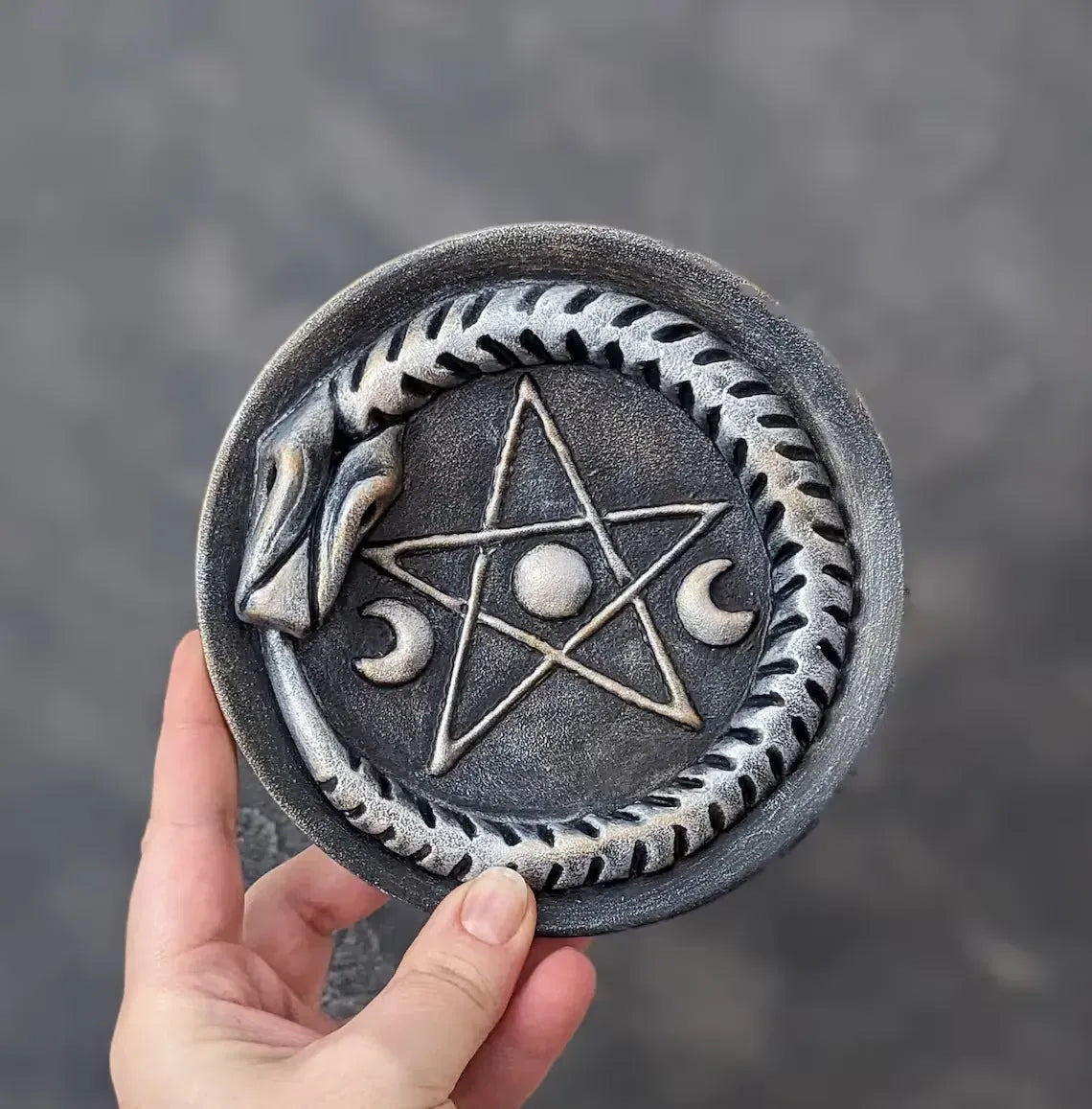 ouroboros pentagram altar pentacle plate