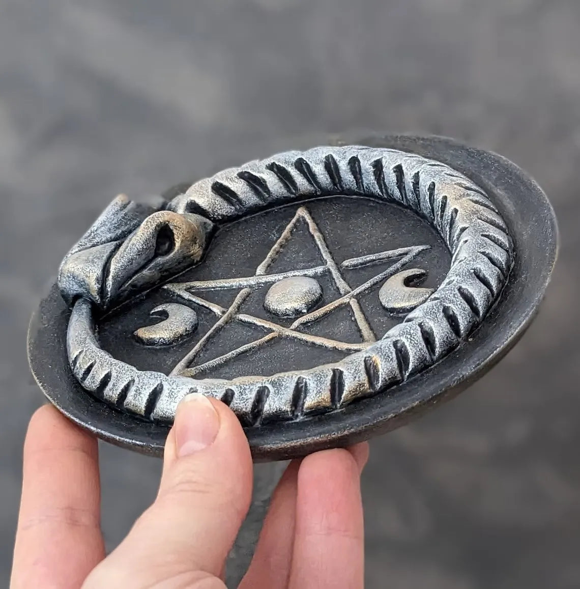 ouroboros pentagram altar pentacle plate in hand