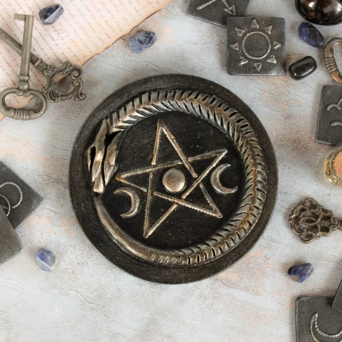  ouroboros pentagram altar pentacle plate top view