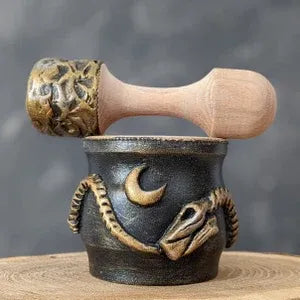 ouroboros wooden mortar and pestle golden black