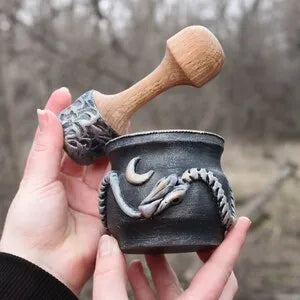 ouroboros wooden mortar and pestle dimensions in hands