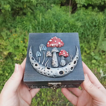 Crescent Moon & Fly Agaric: wooden witches box