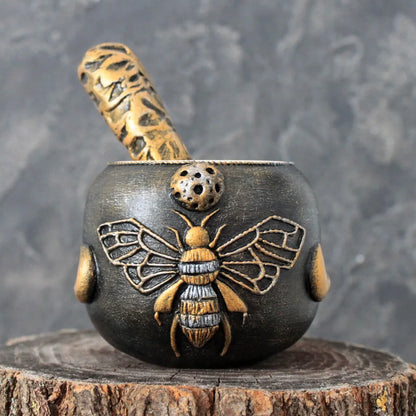 witch bee wooden mortar and pestle 