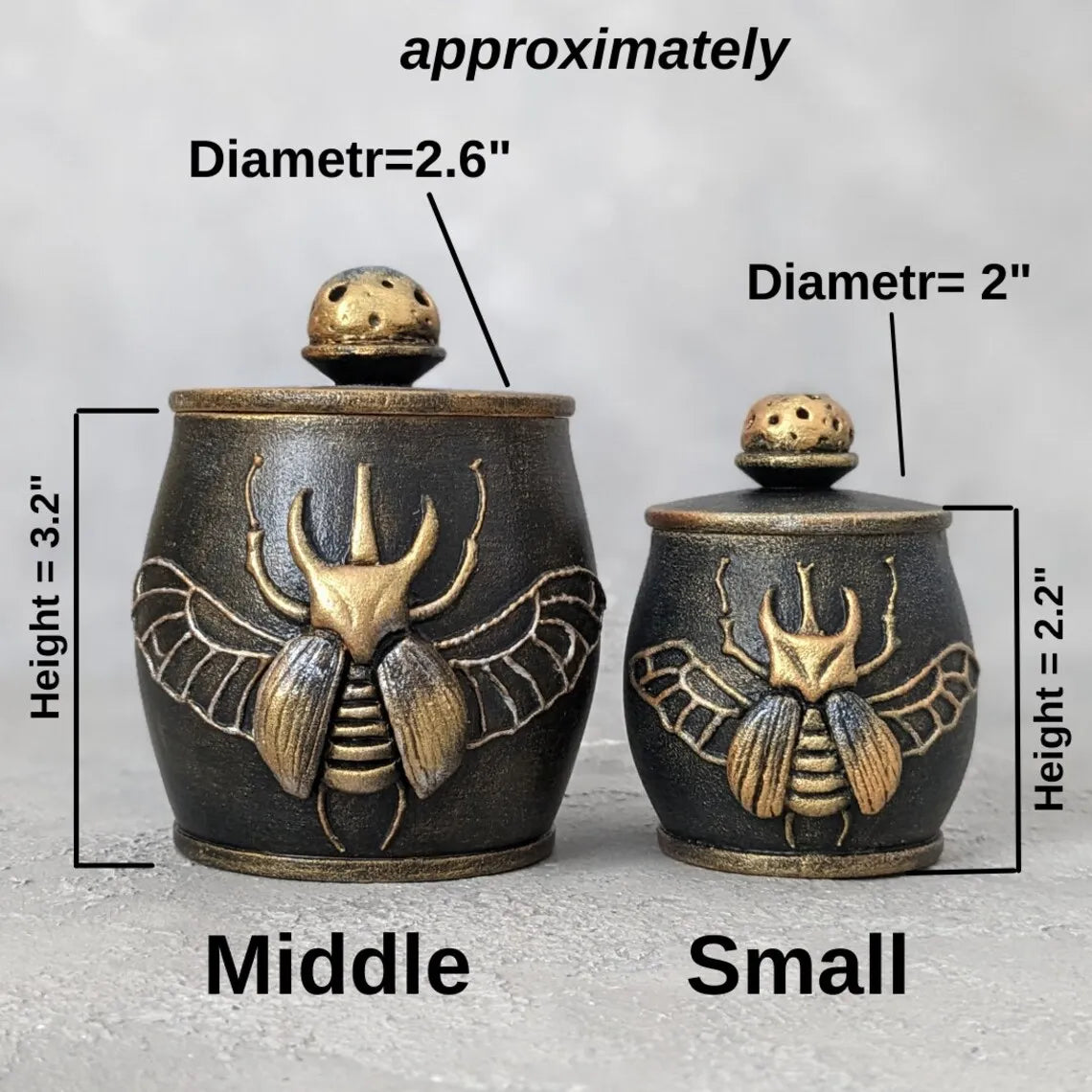 witch beetle wooden pot with lid medium and small sizes