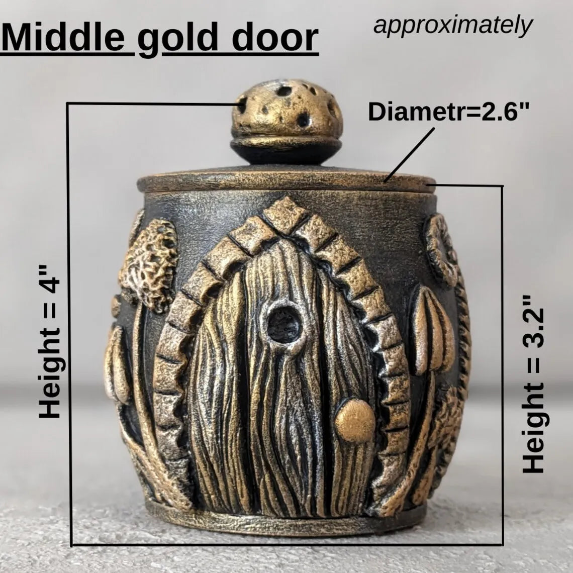 witch door golden wooden pot with lid medium size